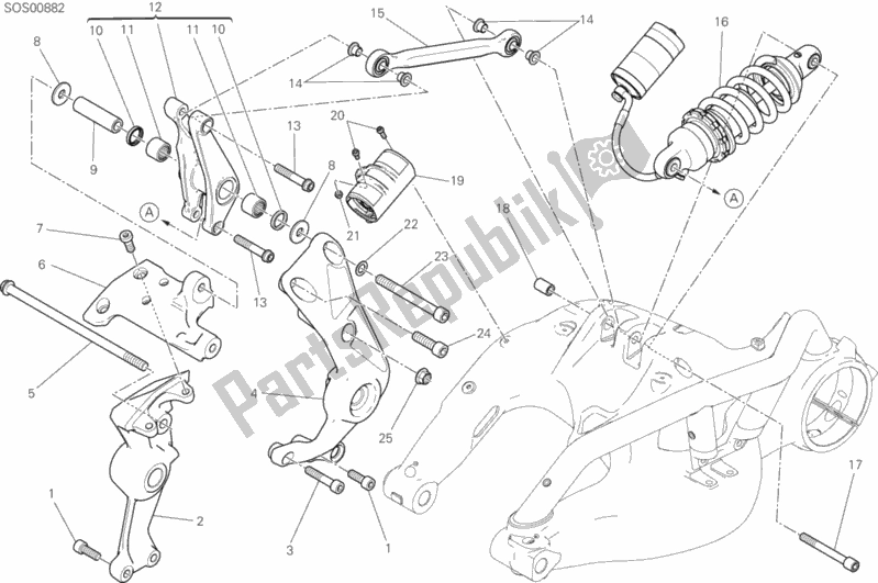 All parts for the Rear Shock Absorber of the Ducati Diavel Xdiavel S Thailand 1260 2019